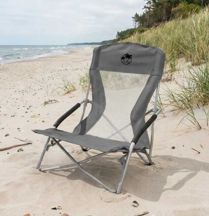 Krzesło Turystyczne Plażowe Kempingowe Składane 150kg Ciemnoszary