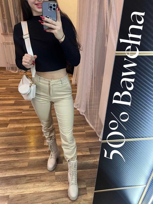 Spodnie XS do garnituru bawełniane chinosy beżowe kremowe H&M