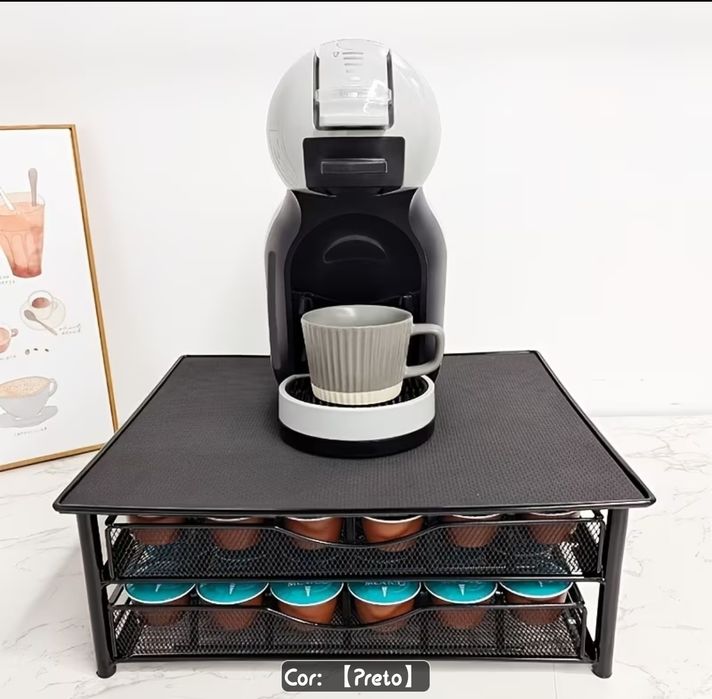 Suporte Organizador com 2 Gavetas para Cápsulas de Café (Metal Preto)