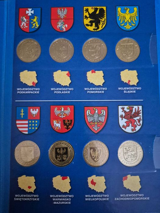 Zestaw monet 2 zł herby 16 województw w klaserze