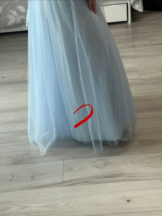 Suknia balowa, księżniczka, błękitna z gorsetem tiulowa