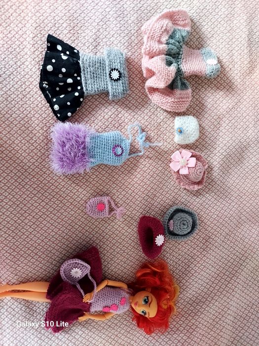 Komplet Ubranka, sukienki, na szydełku, lalka barbie, zestaw ubranek