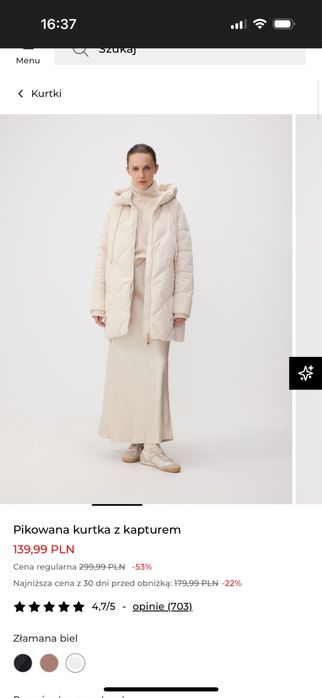 Kurtka puchowa reserved oversize rozmair XS