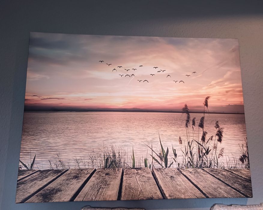 Obraz na płótnie zachód słońca 100x 75 krajobraz woda do salonu