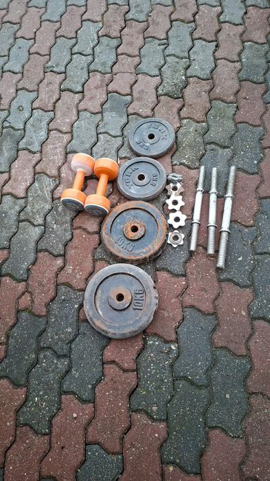 Zestaw hantli i obciążeń  35kg + gryfy | Do renowacji