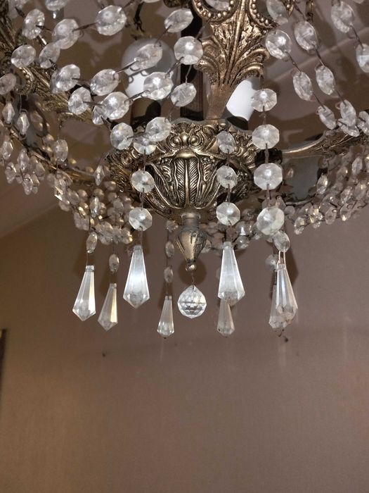 Lustre Antigo em Latão e Cristal Estilo Império