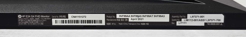 Безрамковий монітор 23.8" HP E24 G4 1920x1080 (16:9) IPS WLED 8bit