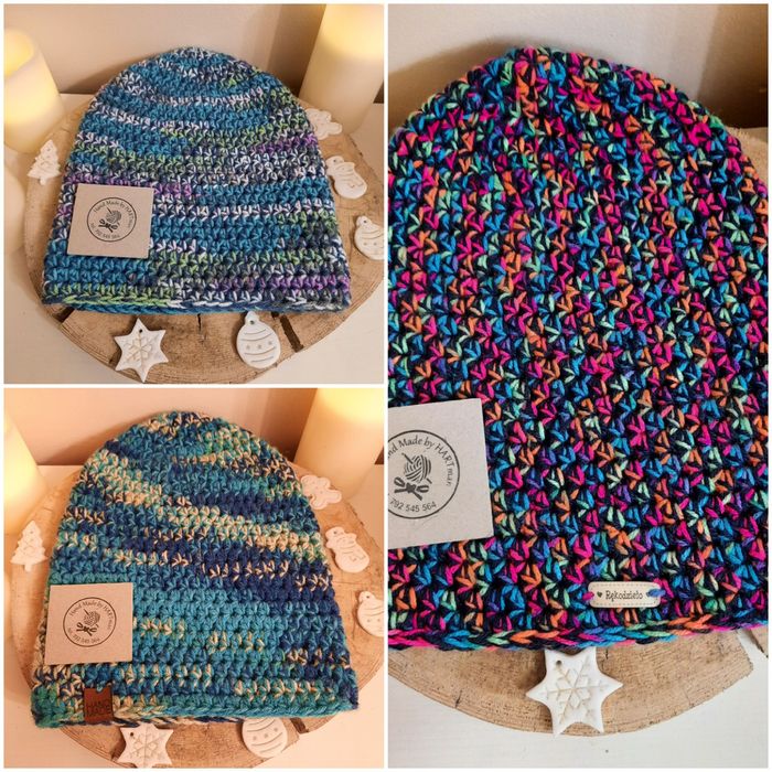 Czapka Beanie smerfetka, multikolor, ręcznie robiona