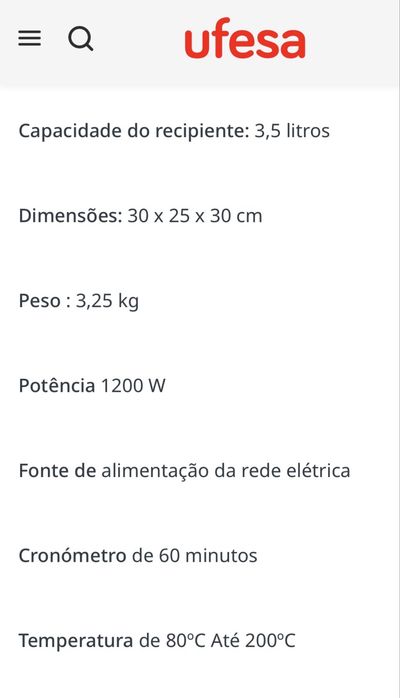 Air Fryer Ufesa Jaguar em garantia até fevereiro de 2027