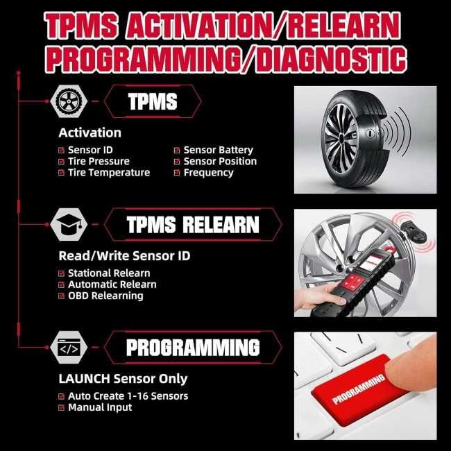 Launch X431 I-TPMS Programador TPMS + Kit 4 Válvulas TPMS (NOVO)