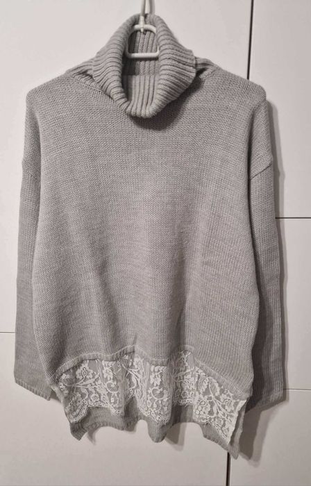 Sweter golf C&A szary koronka rozm. S / M
