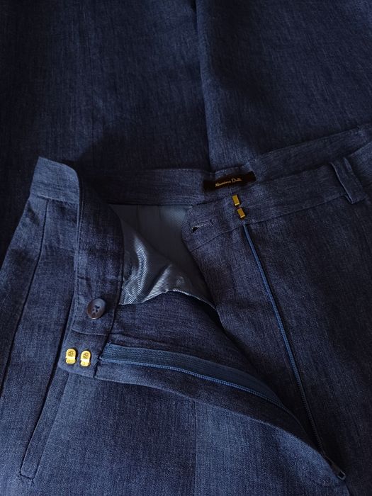 Massimo Dutti lniane spodnie szerokie barrel granatowe niebieskie letnie 100% len