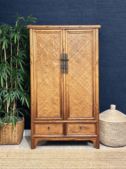 armario movel louceiro estante prateleiras arrumação rattan olmo antigo oriental rustico