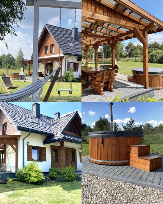 Wolne 4-6.01!Domek nad jeziorem z balią jacuzzi na Mazurach 2-12 os.