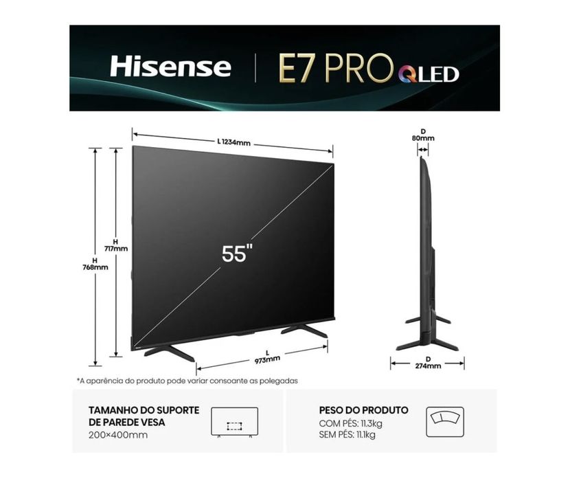 TV smart tv HISENSE 55E7Q PRO QLED 144 Hz garantia