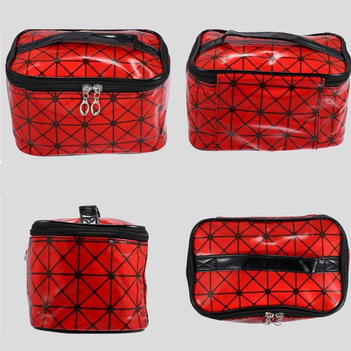Kosmetyczka podróżna z lustrem duża czerwona organizer do makijażu