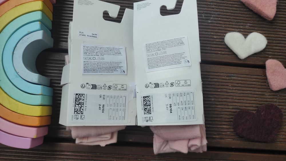 H&M 4 pary nowe rajstopy serca bawełna 98/104