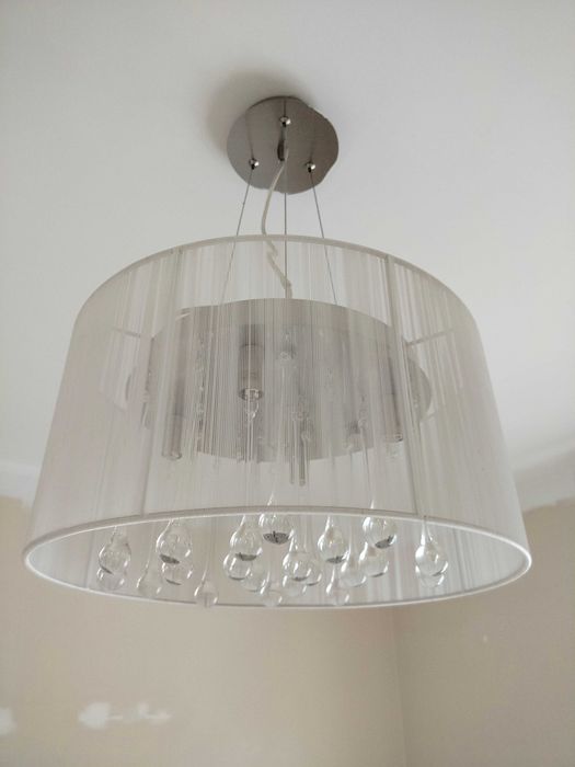 Żyrandol kryształowy biały srebrny plafon lampa wisząca