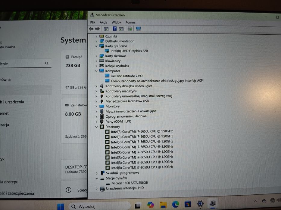 Profesjonalny Dell Latitude 13" 7390 i7-8650U 8GB 256SSD FHD Win11 PRO