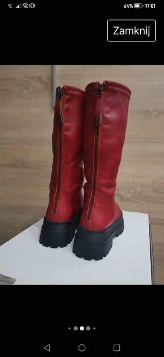 Czerwone kozaki workery trapery glany sznurowane r. 36 r. 37