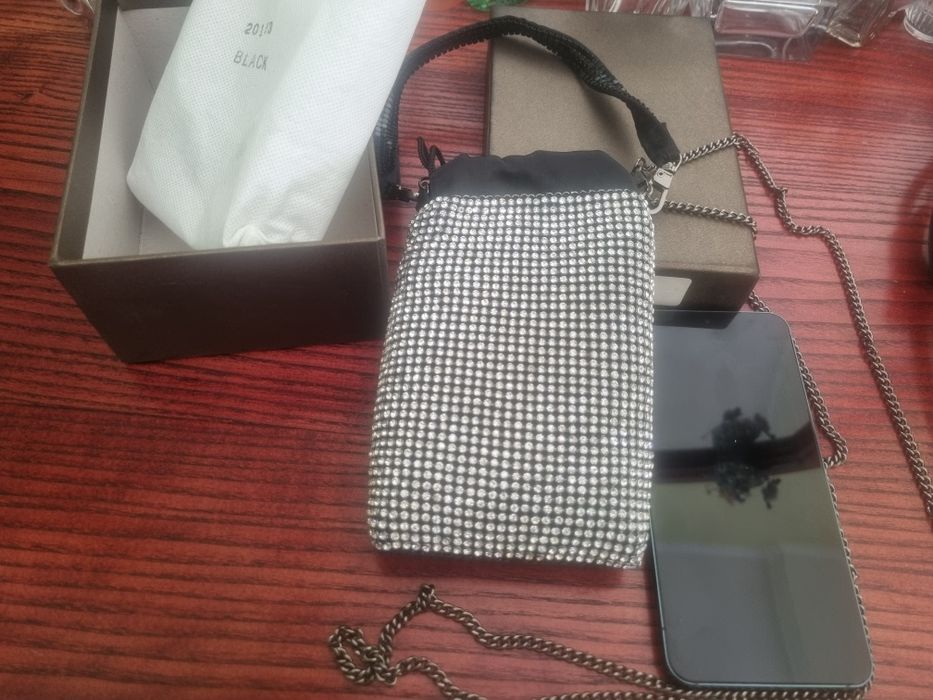 Клатч стразы мини чёрный/серебро