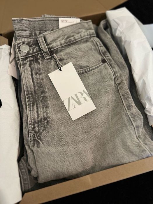 Джинсы Zara wide leg серые прямые широкие палаццо высокая талия