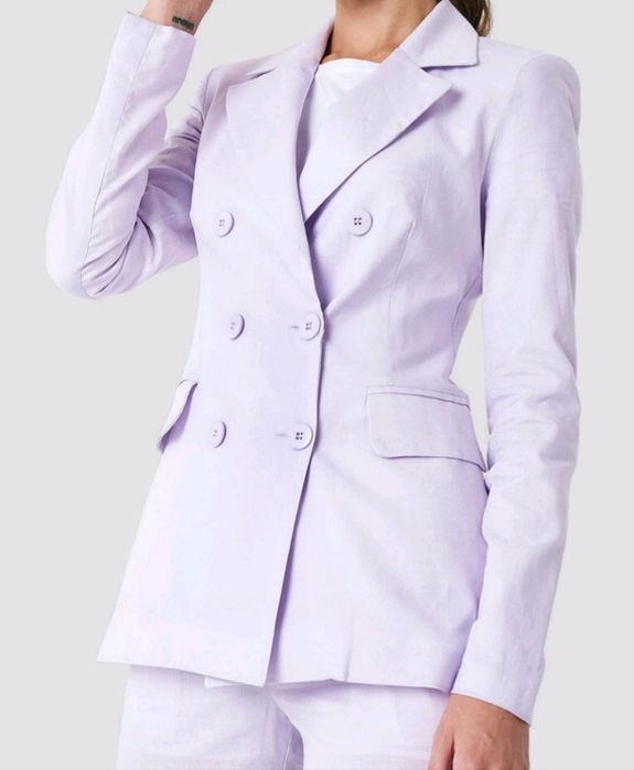 Dwurzedowa fioletowa marynarka bawelna len fiolet bawelniana