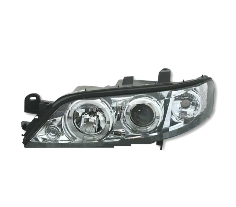 FARÓIS FRONTAIS ANGEL EYES OPEL VECTRA B 95-98 FUNDO CROMADO