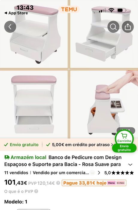 Banco para pedicure com gaveta