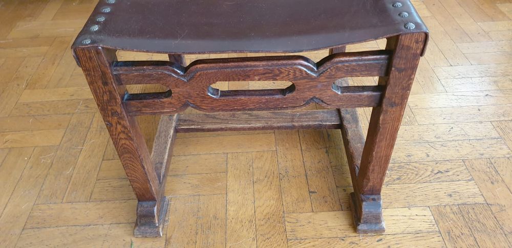 Krzesła dębowe Ludwik Styl Olden Days / lite drewno i naturalna skóra / komplet 6 szt.