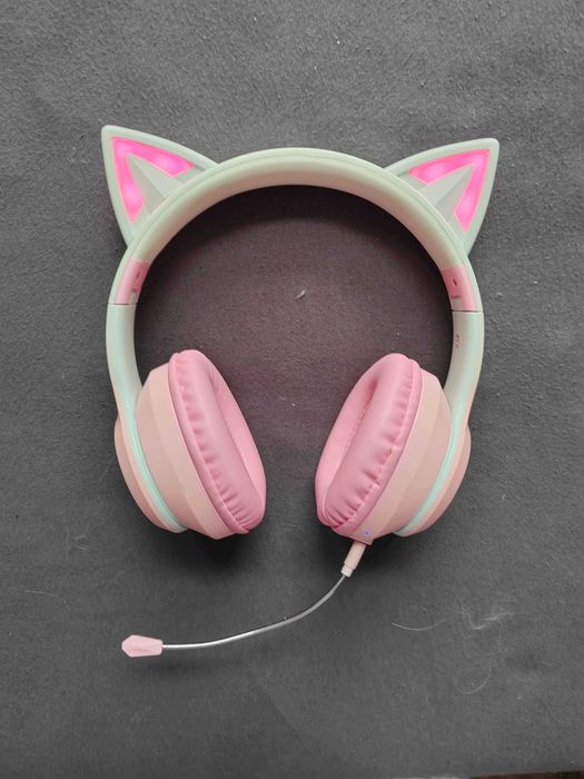 Słuchawki Kocie Uszy RGB Bluetooth USB-C | Odczepiany Mikrofon