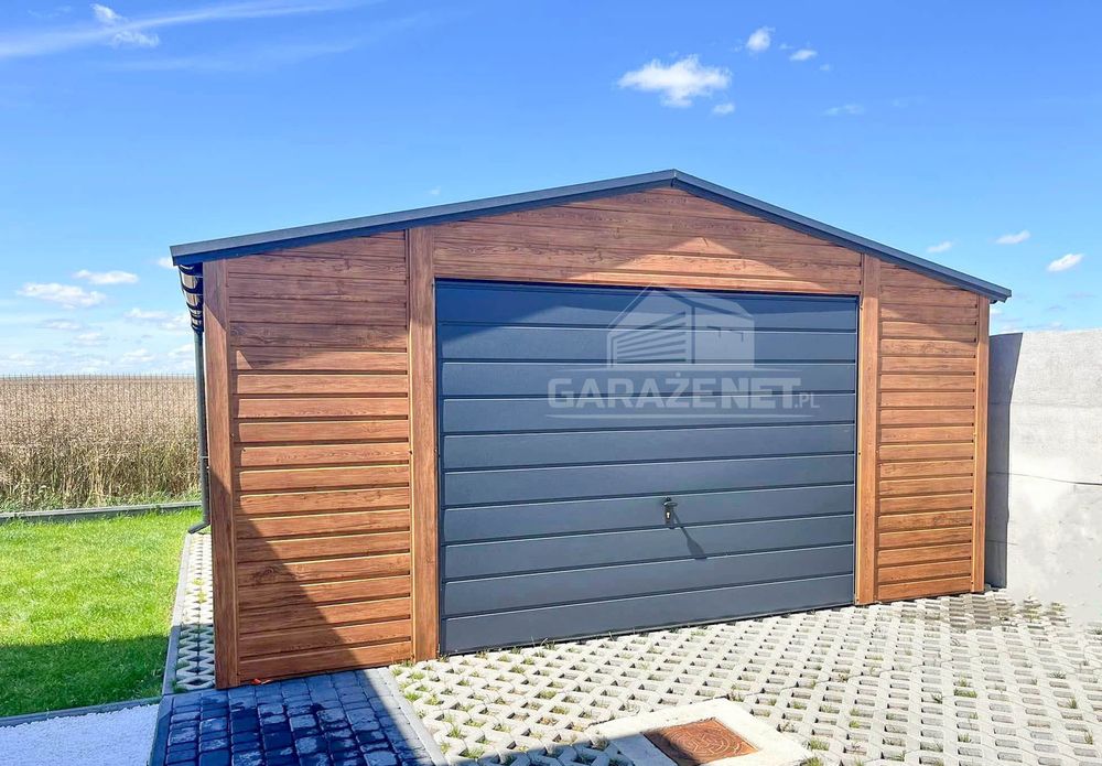 Garaż Blaszany 5X5M Brama Drewnopodobny Antracyt Dach Dwuspadowy Ts880