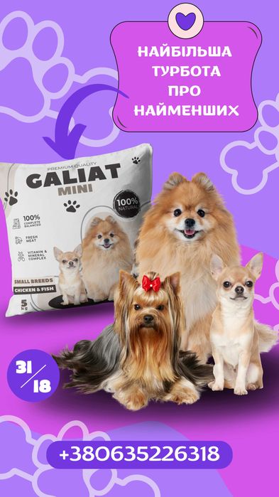 Міні ТМ Галіат 5кг, сухий корм для собак малих порід