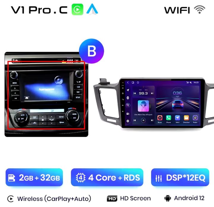 Rádio Android 10" Toyota Rav4 de 2012-19 CARPLAY WIFI GPS BT 2/32GB
