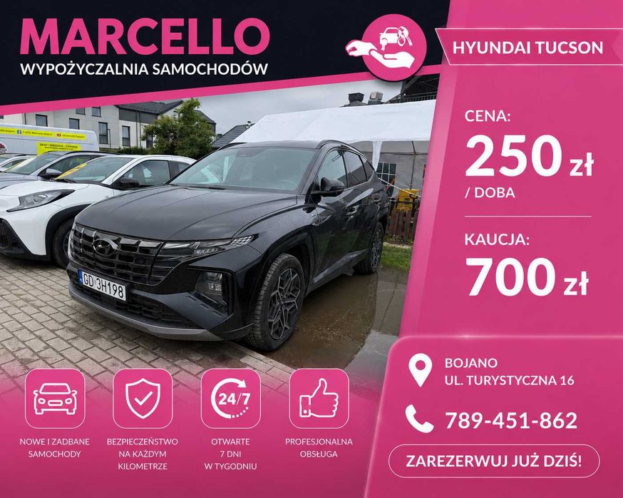 Wynajem Aut Hyundai Tucson/1.6hybryda/brak limitu km/4x4/N-line