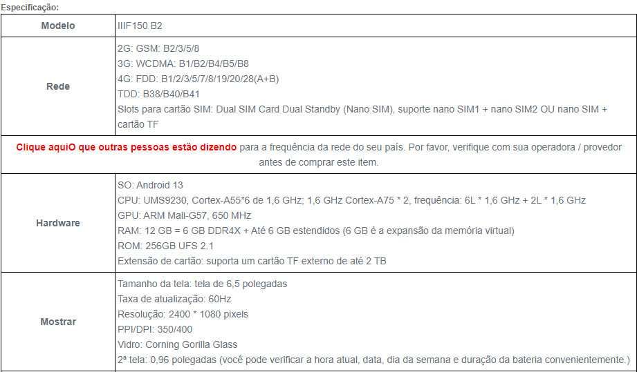 Telemóvel IIIF150 B2 Ecrã duplo 12GB 256GB