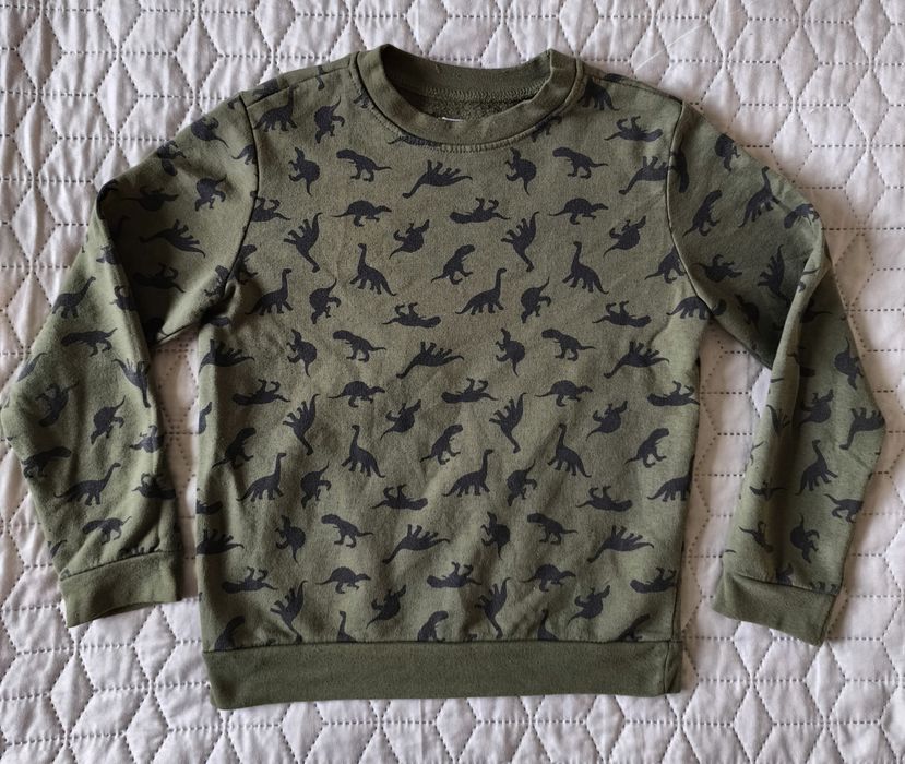 Bluza oliwkowa khaki zielona dinozaury długi rękaw Sinsay r.128