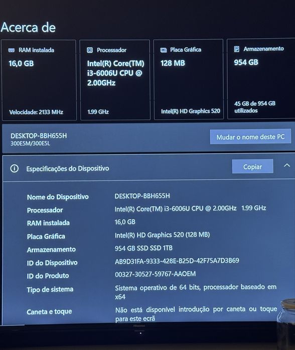 Samsung 15.6” | Intel Core i3 | 16GB RAM | SSD 1TB | Pronto a usar