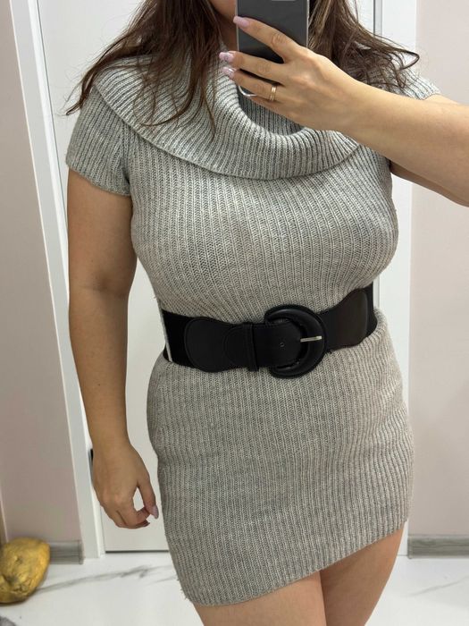 Туника вязаная сіра в’язана сукня туніка серое платье