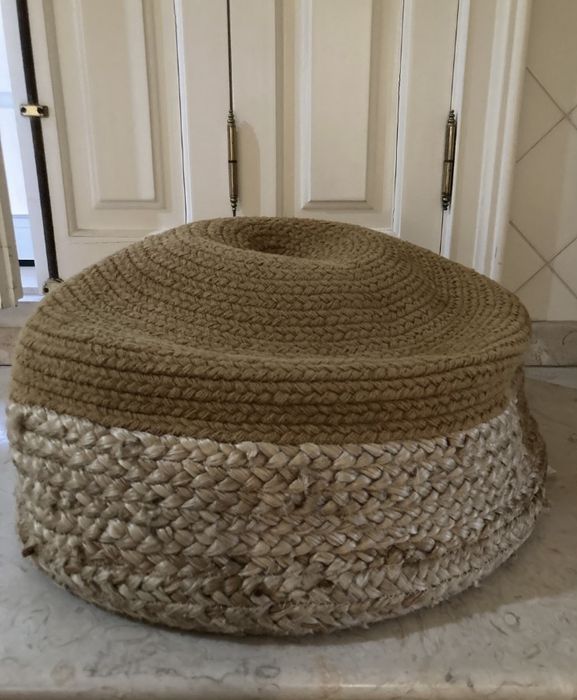 Banqueta rústica em corda e algodão-como NOVA