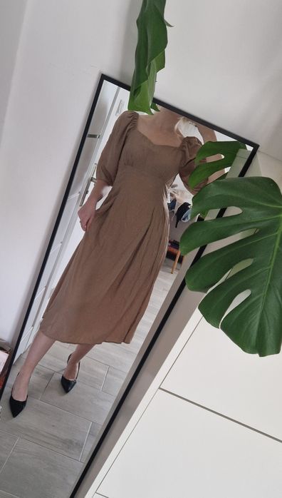 Shein sukienka bufiaste rękawy gorsetowa komunia wesele chrzest