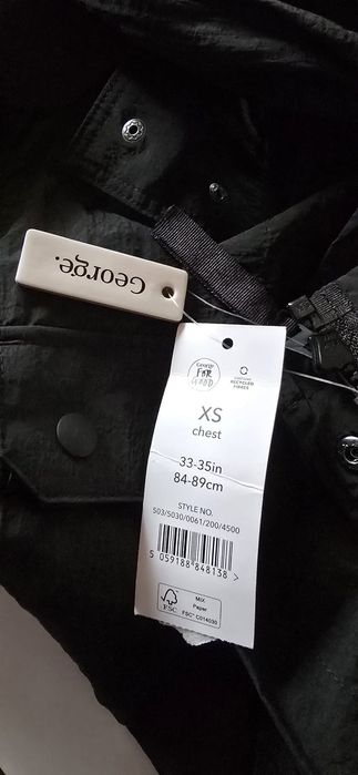 Czarna kurtka wiosenna wiatrówka, George, rozmiar XS, nowa z metką