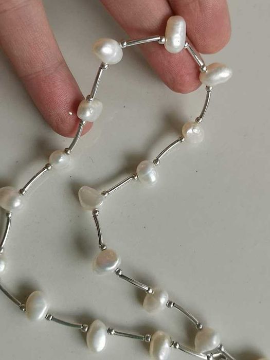 naszyjnik choker perły barkowe srebro