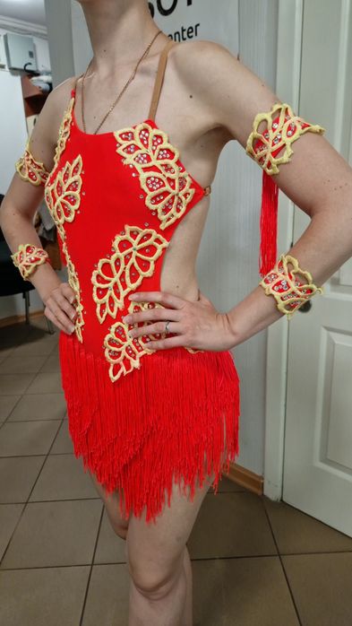 Плаття для бальних танців неоново помаранчева Латина турнірне — XS-S,