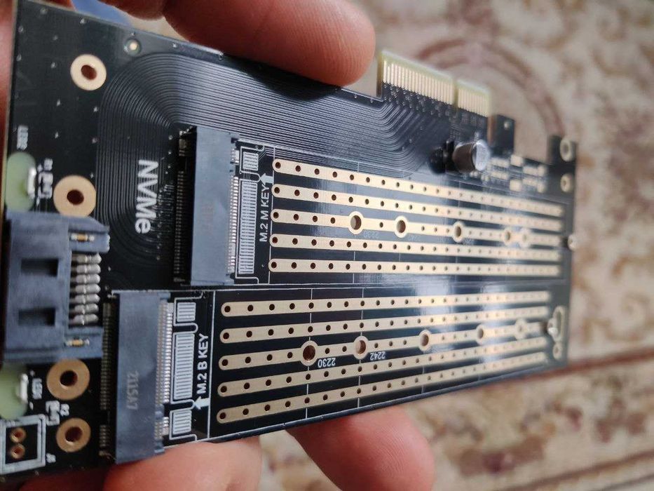 Переходник JEYI M.2 NVME to PCIe 4.0 X4 и NVMe/NGFF (M.2 SATA) 64Gbps