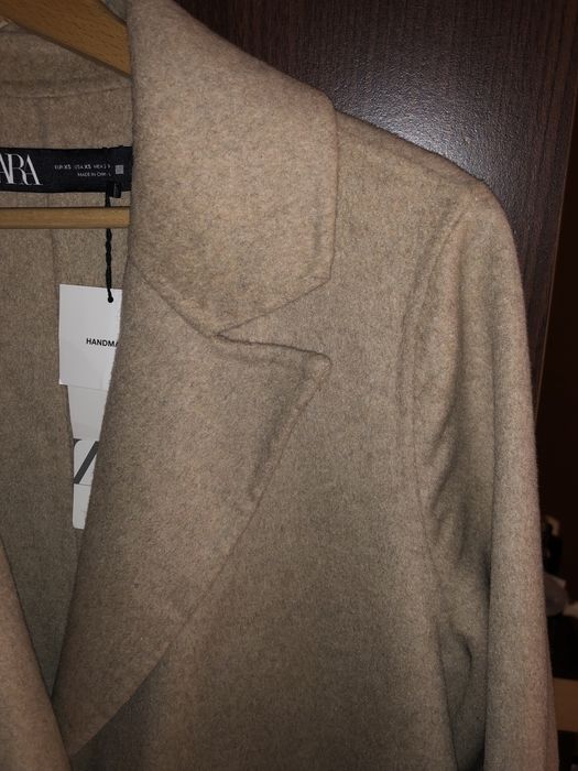 Zara płaszcz wełniany wełna klasyka minimalizm elegancki wiązany Xs