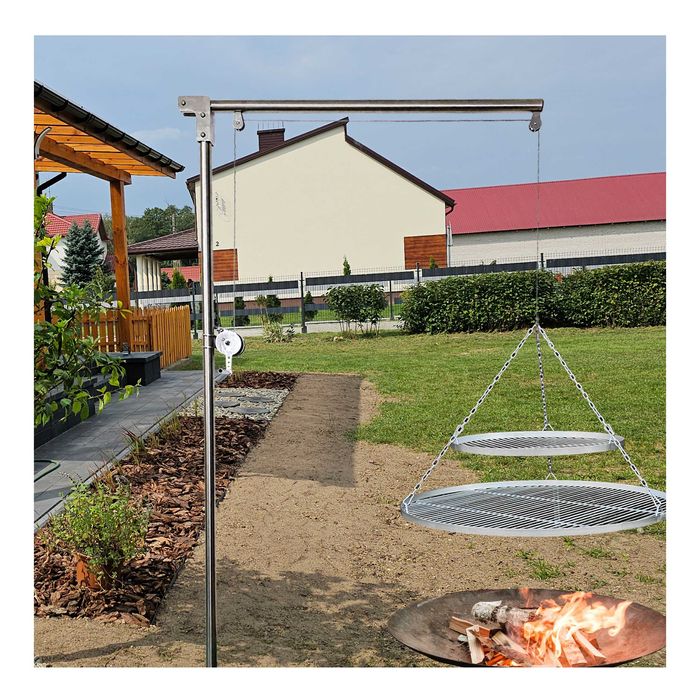 Grill ogrodowy Żuraw Wysięgnik obrotowy nierdzewny z kołowrotkiem LUX
