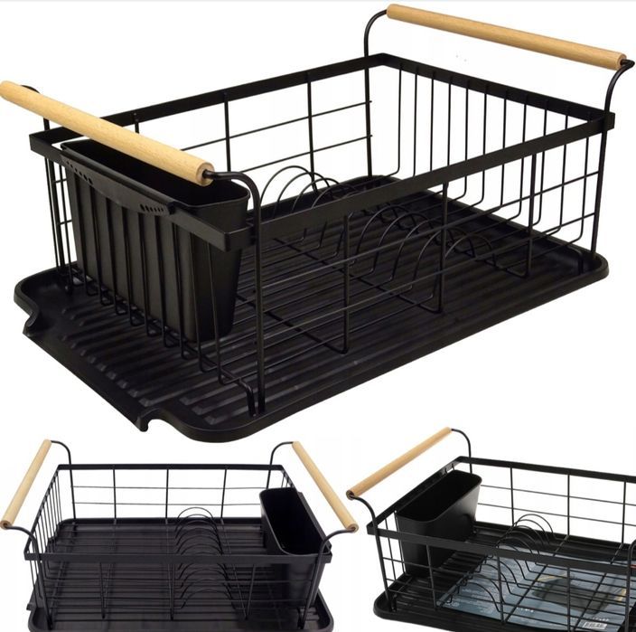 Nowa czarna metalowa suszarka do naczyń ociekacz