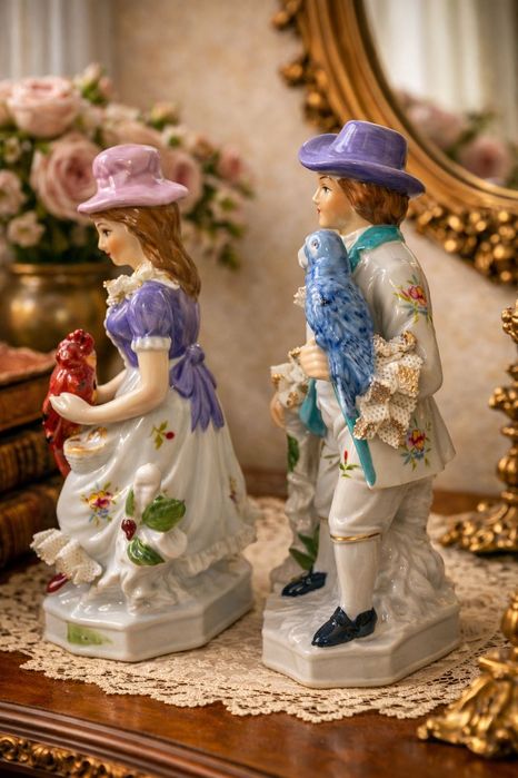 Винтажная пара из богемского фарфора с птицами,Богемия 1950гг