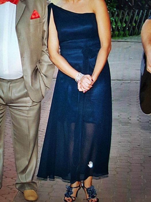 Suknia granatowa zwiewna r.36 i buty 37; wesele bal